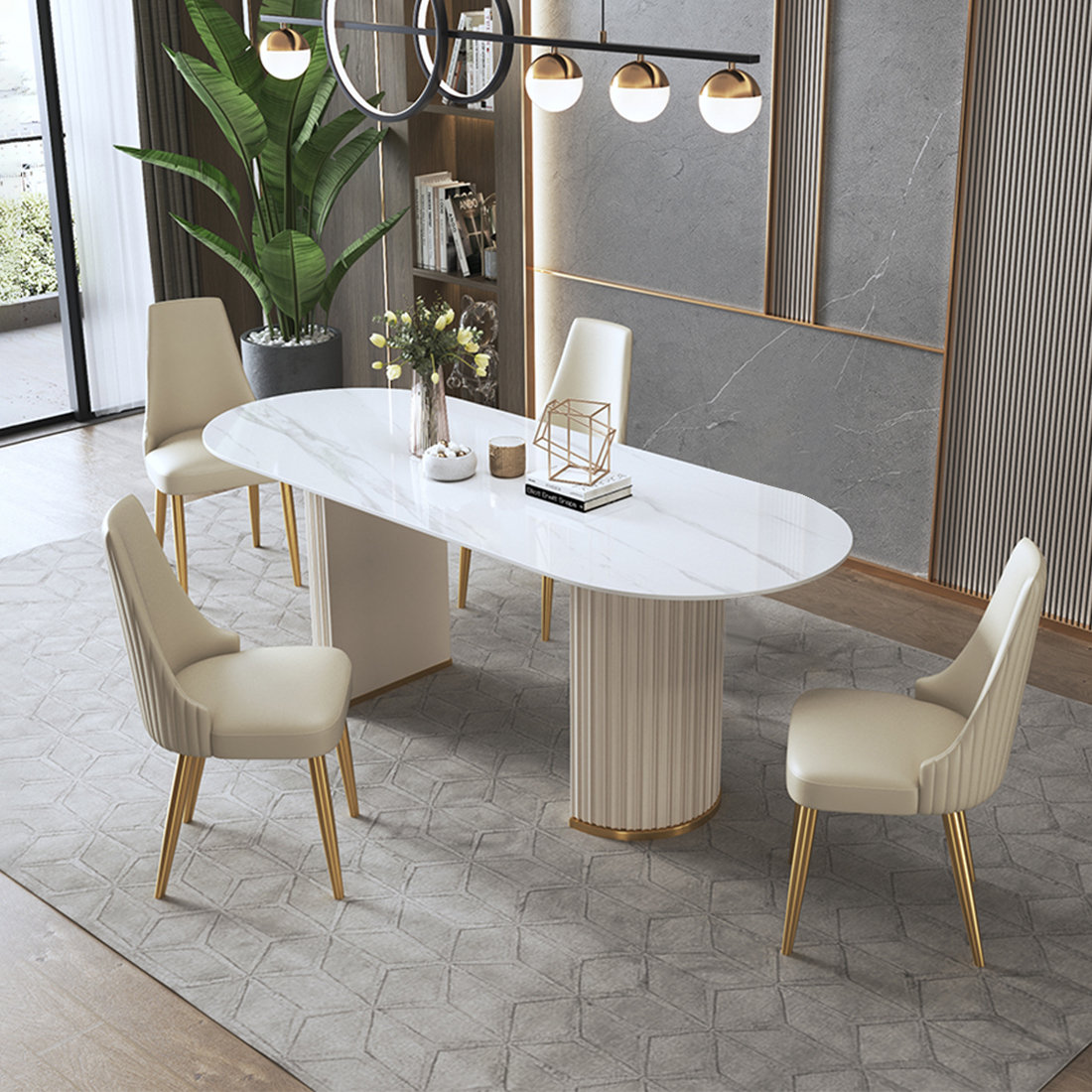 DineElegance.r 5-piece glossy sintered stone oval dining set